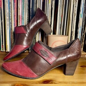 Fidji Portugal Two-Tone Leather Heeled Loafer Burgundy & Chocolate EU 37 /US 6.5